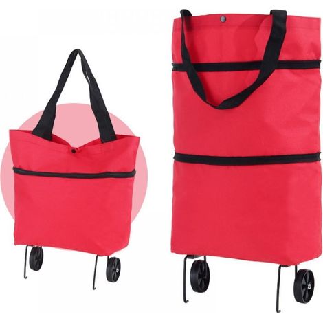 Sac À Roulettes Pliable - Sac De Courses Réutilisable En Tissu Oxford - Dimensions Réglables 40x30x14 cm À 40x45x14 cm - 1 Pièce (1/2)