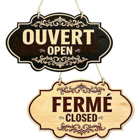 Panneau Ouvert Fermé, Affiche Vintage, Boutique Double Face Réversible Plaque de porte gravée au laser, panneau en bois à corde de jute, lisible pour commerces, cafés et ateliers sous abri sec (1/5)