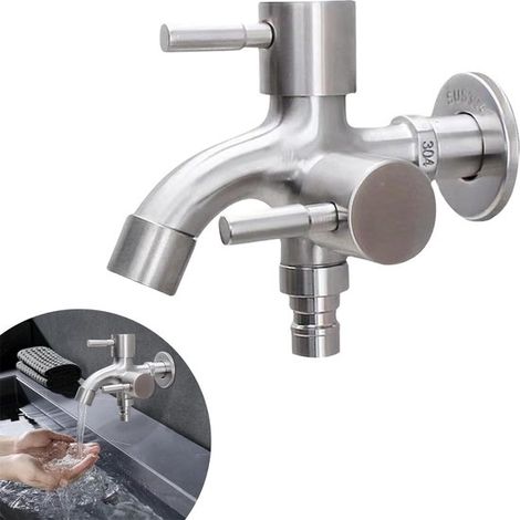Grifo doble universal con caños de 1/2 pulgada para jardín y baño. (1/5)
