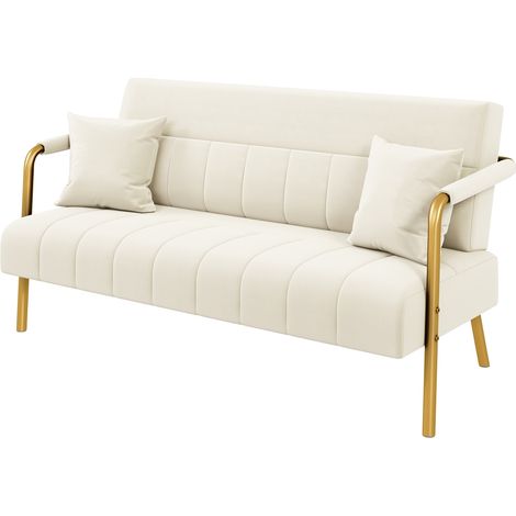 Homevive Sofá de Tela de Terciopelo de Dos Plazas con Reposabrazos y Patas de Metal Loveseat Moderno con 2 Cojines para Salón/Dormitorio Beige