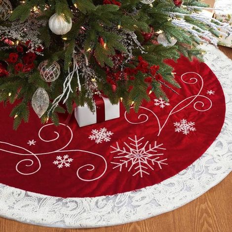 Tapis de sapin de Noël 120 cm, grand tapis de sapin de Noël à motifs d'élans rouges KLB (1/5)
