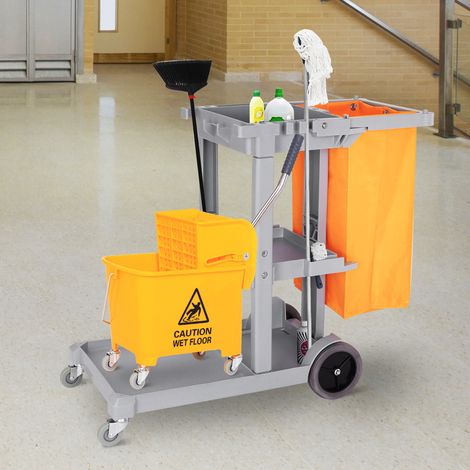 Gris Jaune 121x50,5x96,5 cm - Chariot de nettoyage professionnel et multifonctionnel avec sac de 100L pour les collectivités, hôtel (1/4)