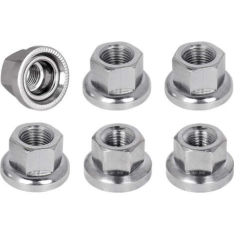 POFET Lot de 6 écrous de roue d'essieu M10, écrous de rechange pour roue de vélo, moyeu M10 à grande bride pour vélo de montagne (1/5)