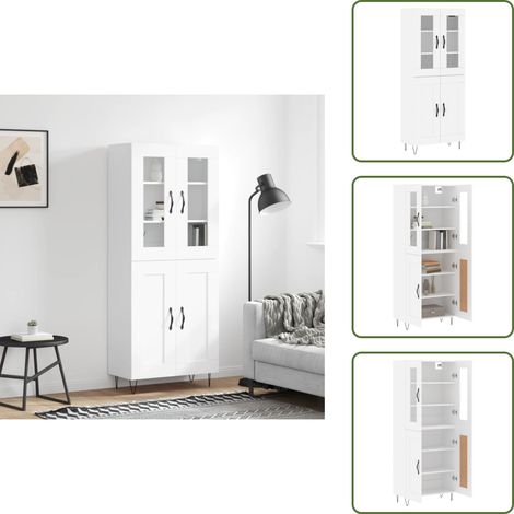 Stauraum - vidaXL Highboard Weiß 69,5x34x180 cm Holzwerkstoff - Wandhalterung (1/5)
