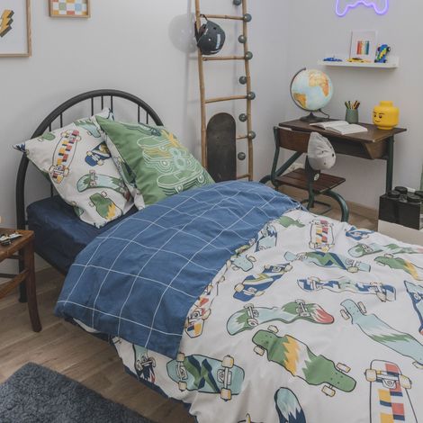 Parure de lit enfant 140x200  coton Terre de Nuit Skate - SKATE