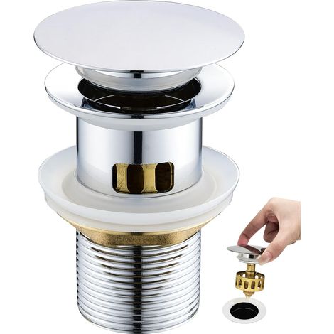Bonde de Lavabo Pop Up, Bonde Lavabo avec Trop Plein, Bouchon de Vidange avec Panier à Crépine, Salle de Bain pour Vasque Salle de Bain avec Un Trou de 1/4", Chromé, Argent (1/5)