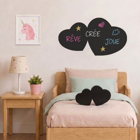 Sticker ardoise tableau noir - stickers muraux adhésif effaçable - COEURS - 20x37cm (1/5)