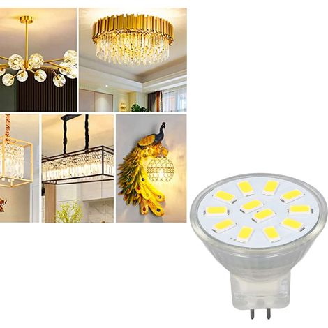 Lot de 4 ampoules LED MR11 3W, culot double broche, 12 LEDs blanc chaud, dissipation thermique 360° (1/5)