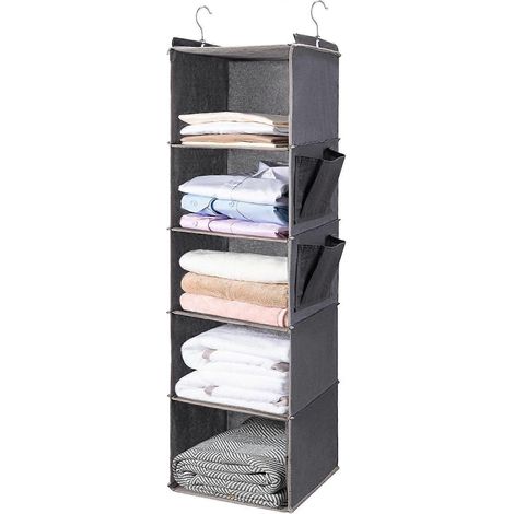 Étagère de rangement suspendue, 5 niveaux, avec 2 poches latérales, pliable pour le rangement (gris). (1/4)