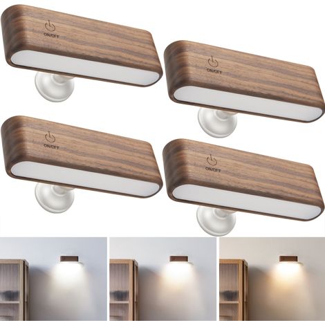 Lot de 4 lampes murales LED rechargeables, veilleuse magnétique à luminosité réglable, lampe de lecture tactile rotative à 360° (1/5)
