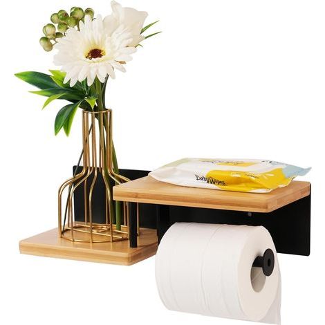 Porte-papier toilette mural en bois avec support anti-perçage pour salle de bain et cuisine (1/5)