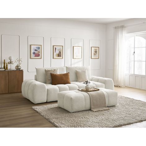 BOBOCHIC - Canapé droit convertible coffre EVEREST tissu chiné avec pouf   Blanc (1/5)