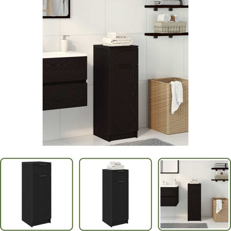Holzschrank -  Badezimmerschrank mit Tür Schwarz Eichen-Optik 32 x 34 x 90 cm (1/5)