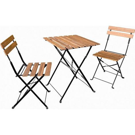 [GEBRAUCHT] B-Ware Balkonmöbel-Set Acari 3-teilig Klappstuhl Klapptisch Stahl Akazie schwarz 220kg