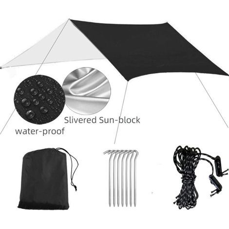 Waterproof 3m x 3m sun shelter tent, UV-resistant tarp, beach tent, shade, outdoor camping hammock, rain cover, camping awning, guy lines and pegs included for hiking, carrying bag (1/5)