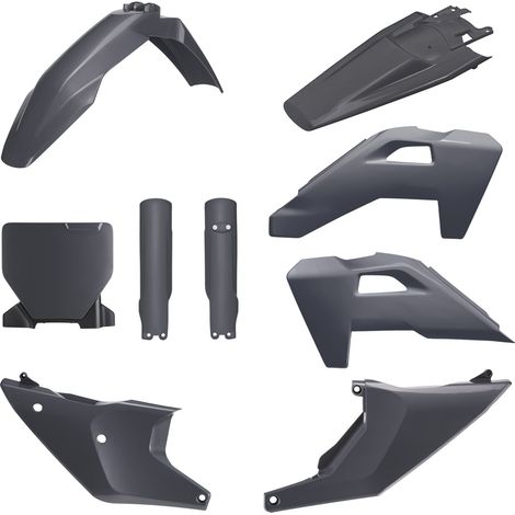 JUEGO DE PLÁSTICOS POLISPORT (KIT COMPLETO) HUSQVARNA TC/FC/TX/FX '25-'26 INCLUYE CUBIERTA DE FARO (8671700003) Y CUBIERTAS DE AMORTIGUADOR (8352500003) COLOR GRIS (N-GRAY)