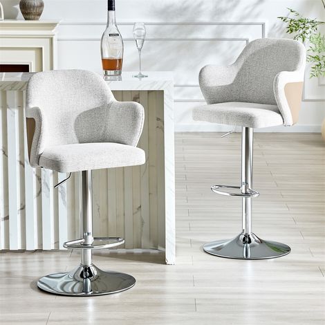 Lot de 2 Tabourets de Bar Réglables - 45x37.6x118 cm - Chaises de Bar Pivotantes 360° avec Accoudoirs et Repose-Pieds - Gris Brun (1/5)