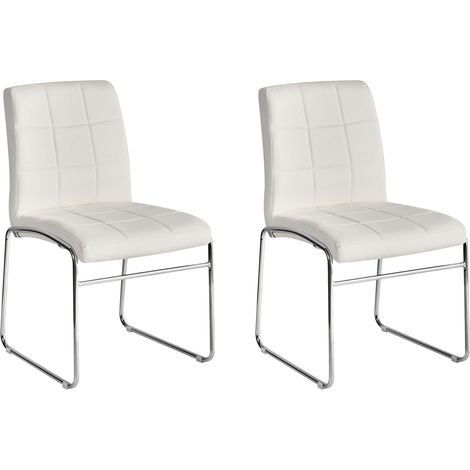 Set di 2 Sedie da Pranzo in Ecopelle Bianca Gambe in Metallo Cromato Kiron