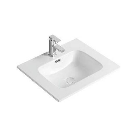 Consolle con vasca centrale, C/troppopieno, C/foro rubinetto. In ceramica bianca. Fornito senza piletta e senza rubinetteria.(DianFlex) Misura: cm 71 x 51.5 x18