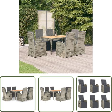 7 pcs Mobilier à dîner de jardin Ensemble table et chaise de jardin et coussins gris rotin RTITTK15770 MaisonChic (1/5)