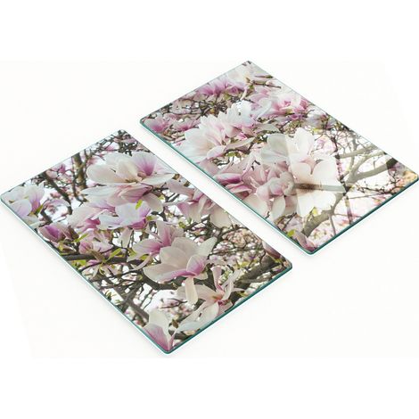 Tablas de cocina de vidrio templado con estampado de flores de magnolia, 2x30x52 cm.