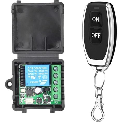 Module Récepteur RF 433MHz - 1 Canal DC 12V - Relais 10A - Télécommande 2 Boutons - Pour LED Porte Garage (1/5)