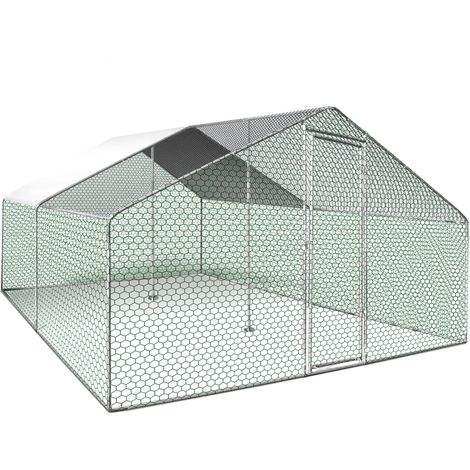 Idmarket – Enclos poulailler 16 m² en acier galvanisé – Parc grillagé 4x4m – Sécurisé contre prédateurs – Montage facile en 120 min