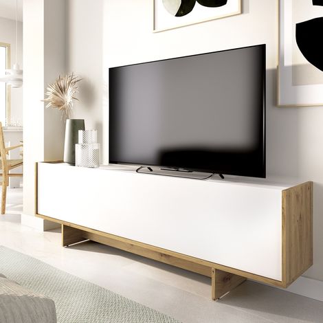 Mueble para TV Ardmore, 3 estantes, una puerta, con patas, 30x150x50h cm blanco (1/5)