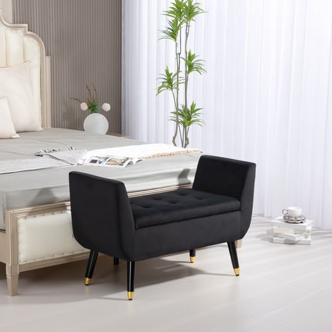 Banc de rangement avec accoudoirs, coffre-banc, polyester velouté, bois d'hévéa, gris foncé, 107 x 42 x 65 cm (1/5)