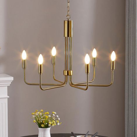 [NEUWERTIG] B-Ware Lindby Kronleuchter Pendelleuchte Elanova messing 6-flammig Ø 70 cm E14 Eisen (1/2)