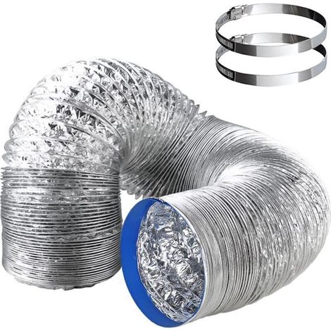 Tuyau d'Evacuation Flexible 100 mm x 2m Gaine Flexible Aluminium,Tuyau d'aération de d'evacuation d'air Résistant à la chaleur et imperméable avec 2 Colliers de 100mm Serrage en Acier (1/4)