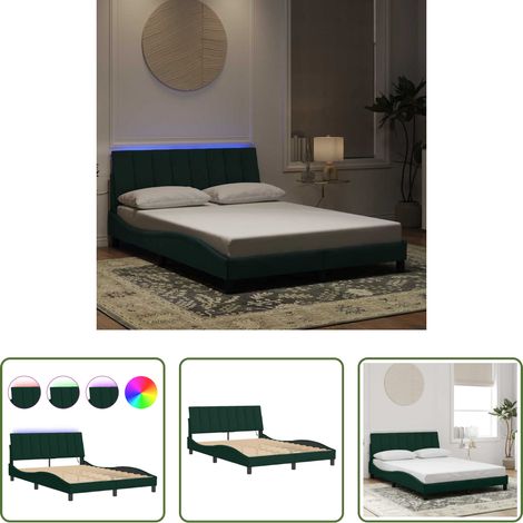 LED-Leuchten - Bettgestell mit LED ohne Matratze "Hanko" Dunkelgrün 140x200 cm Samt (1/5)