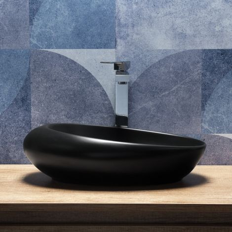 Lavabo da Appoggio Moderno 49x31 Cm Nero Opaco Design Moderno (1/5)