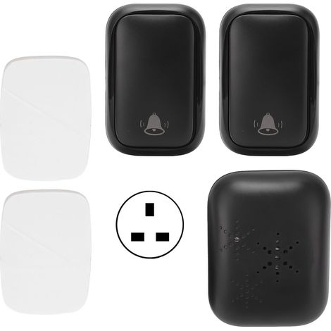 Carillon sans fil auto-alimenté AC110-230V, kit sonnette sans pile 1 récepteur + 2 boutons, prise UK pour maison. (1/5)