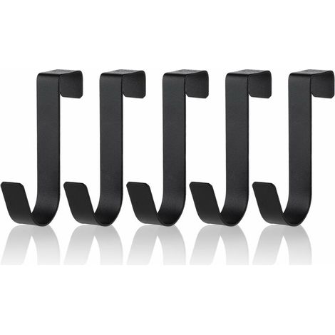 Lot de 5 crochets à serviettes en acier inoxydable résistant à l'eau pour porte de douche, pour salle de bain, porte en verre sans cadre, 2,1 cm, serviettes suspendues, noir mat (1/5)