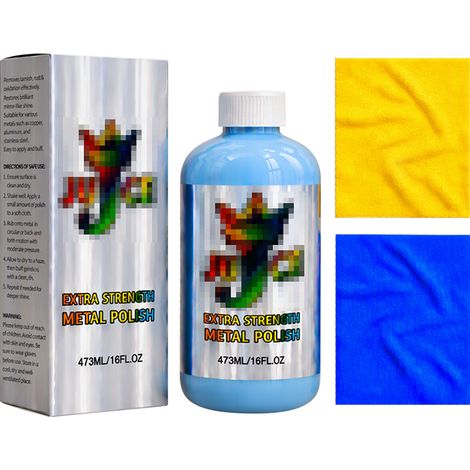 Produit de polissage multi-usages pour métaux, nettoyage, détachage et rénovation automobile. Contient 473 ml, 1 chiffon bleu et 1 chiffon jaune. (1/5)