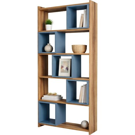 Libreria Policoro, Biblioteca 4 Ripiani, Installazione Libera, Sfumatura Colore Struttura Noce, 80x22x170h cm Marrone Noce