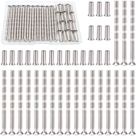 20 x M4 Door Handle Screws, Connection Screws with Bolt Kit, Connection Bolts and Sleeve, Nickel Plated Furniture Link for Patches, Door Handle, Cabinet, Drawers (1/5)