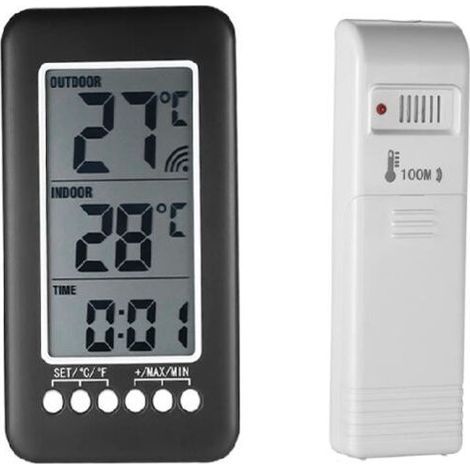 FITLAB-Thermomètre Interieur et Exterieur sans fil 2 en 1 Horloge Thermomètre LCD ℃ / ℉ Thermomètre Intérieur / Extérieur Numérique Horloge Mesure de Température avec Transmetteur (1/4)