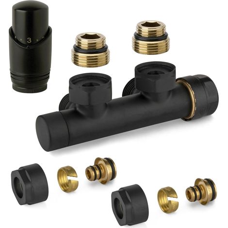 Kit válvula H termostática cuadrada negra con adaptador para tubo multicapa APM 343KNN 015 M 16 12 Negro
