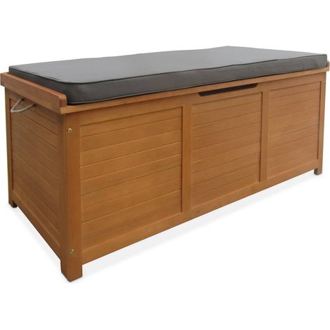sweeek - Gartentruhe aus Holz 200L 125 X 60 cm Holzfarben / Grau (1/6)