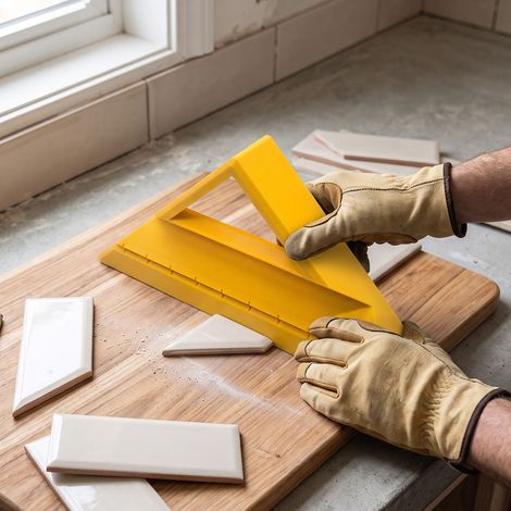 Outil de coupe de carrelage pour installation, coupe d'onglet à 45 degrés, accessoire carré, professionnel et débutant, jaune neutre (1/5)