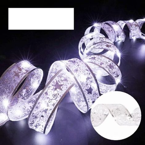 Ruban de Noël féerique, décoration de Noël à faire soi-même, nœuds en ficelle, décoration pour sapin de Noël, argent et blanc, 1 m (1/5)