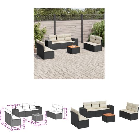 8-tlg. Garten-Sofagarnitur mit Kissen Schwarz Poly Rattan - Gartenmöbel - Outdoor Möbel - Rattan Gartenset - Lounge Set - Esstisch - Home & Living (1/3)