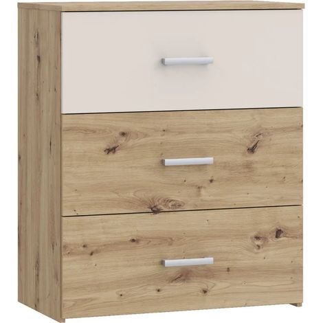 Commode L. 75 cm décor chêne et sable avec 3 tiroirs - DODOMA (1/5)