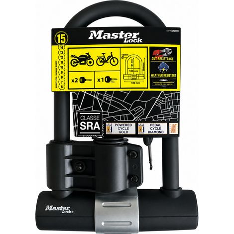 Master Lock 8377EURDPRO Antivol en U pour vélo certifié haute résistance, support de montage universel à clé, antivol pour vélo certifié - Art4 homologué par la police, Sold Secure Diamond, SRA