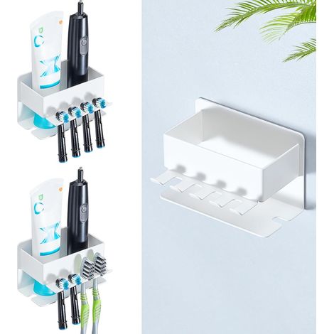 Porte Brosse à Dents Mural, Support Brosse a Dent Electrique, Support Brosse a Dent Rangement, Pot Brosse à Dent Salle De Bain, Support Brossette, Support De Dentifrice (Blanc, Petit) (1/5)