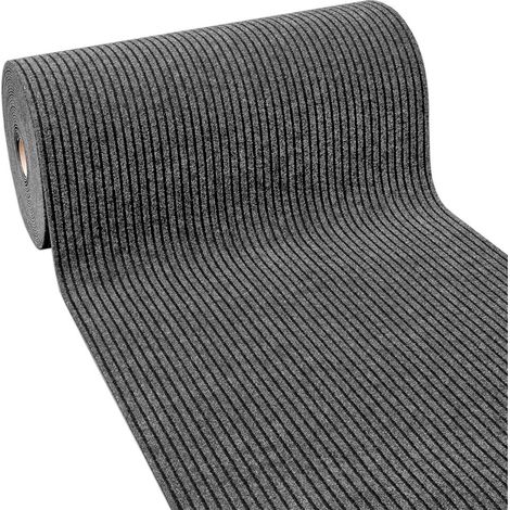 Passatoia Antiscivolo Corridoio Moquette Spessa Interno Esterno Tappeto Ingresso A Righe Antracite - 100x80 Cm