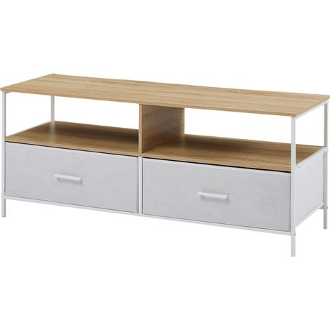 CASABEL Meuble TV 120 cm noir et blanc avec 2 tiroirs et étagères