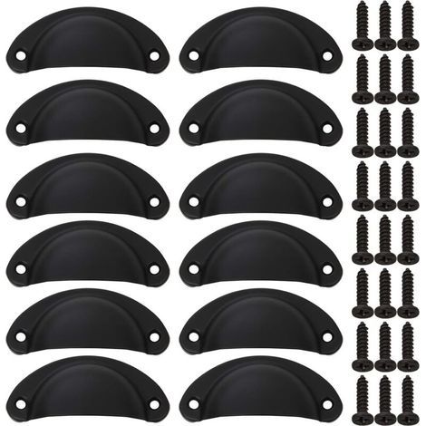 (24PCS) Boutons d'armoire en coquillage, poignée d'armoire noire avec vis, poignée en fer vintage pour tiroir d'armoire, tiroir de cuisine, porte (1/5)